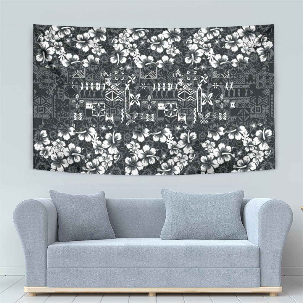 Black Hawaiian Tapa Tribal Hibiscus Tapestry LT9 - Polynesian Pride