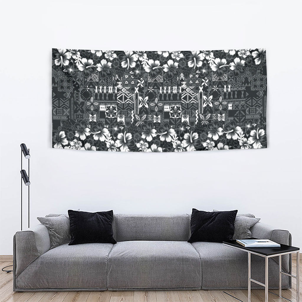 Black Hawaiian Tapa Tribal Hibiscus Tapestry LT9 - Polynesian Pride