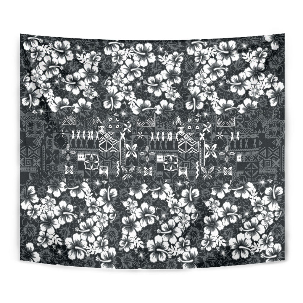 Black Hawaiian Tapa Tribal Hibiscus Tapestry LT9 - Polynesian Pride