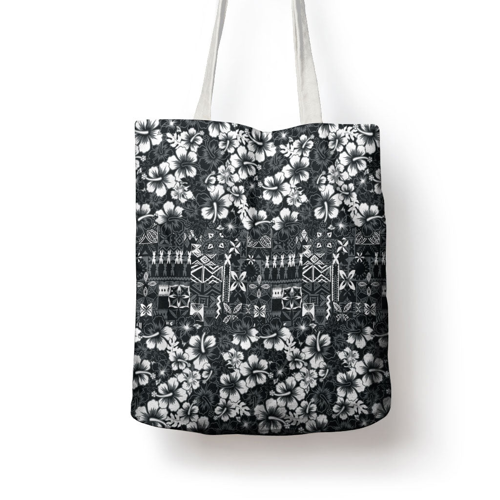 Black Hawaiian Tapa Tribal Hibiscus Tote Bag LT9 - Polynesian Pride
