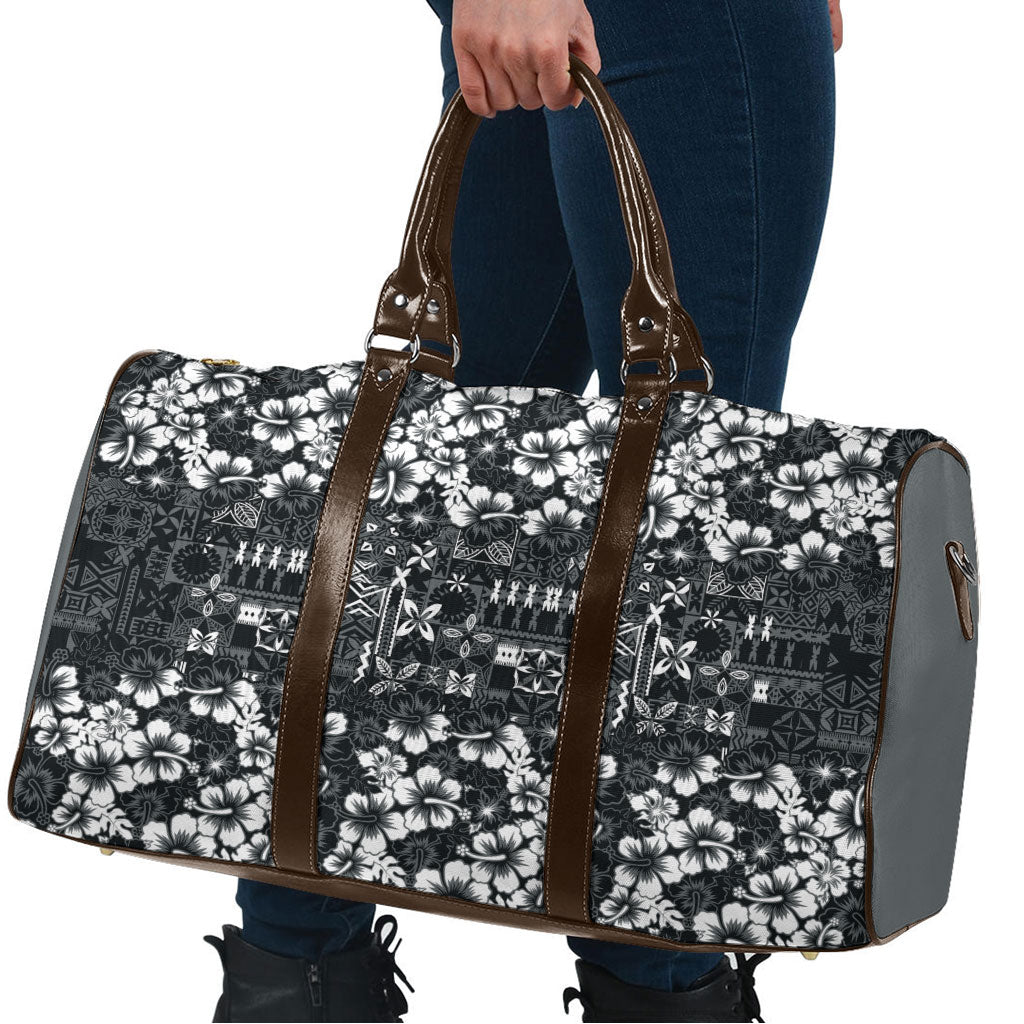 Black Hawaiian Tapa Tribal Hibiscus Travel Bag LT9 - Polynesian Pride