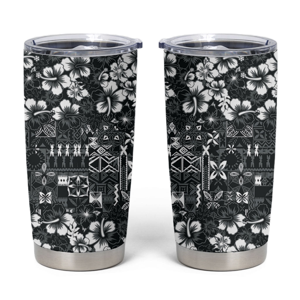 Black Hawaiian Tapa Tribal Hibiscus Tumbler Cup LT9 Black - Polynesian Pride
