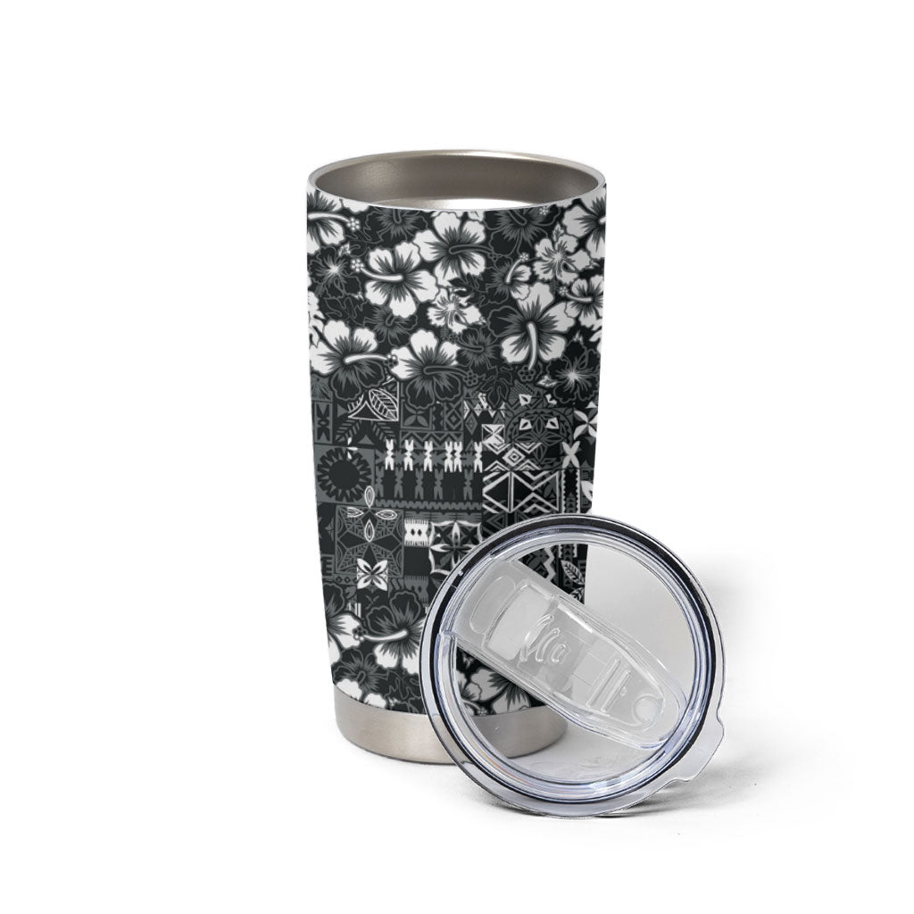 Black Hawaiian Tapa Tribal Hibiscus Tumbler Cup LT9 - Polynesian Pride