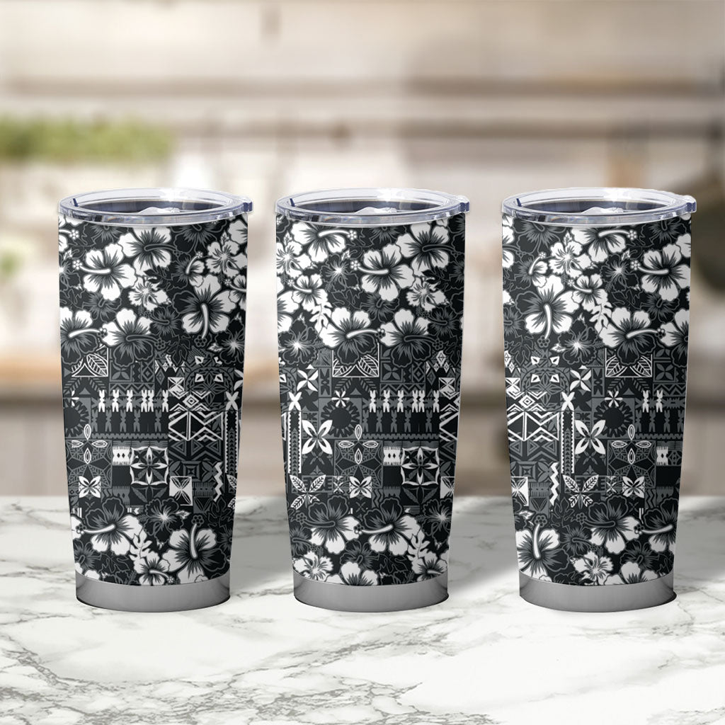 Black Hawaiian Tapa Tribal Hibiscus Tumbler Cup LT9 - Polynesian Pride