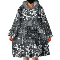 Black Hawaiian Tapa Tribal Hibiscus Wearable Blanket Hoodie LT9 - Polynesian Pride