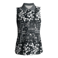 Black Hawaiian Tapa Tribal Hibiscus Women Sleeveless Polo Shirt LT9 Female Black - Polynesian Pride