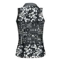 Black Hawaiian Tapa Tribal Hibiscus Women Sleeveless Polo Shirt LT9 - Polynesian Pride