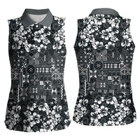 Black Hawaiian Tapa Tribal Hibiscus Women Sleeveless Polo Shirt LT9 - Polynesian Pride