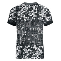 Black Hawaiian Tapa Tribal Hibiscus Women V-Neck T-Shirt LT9 - Polynesian Pride