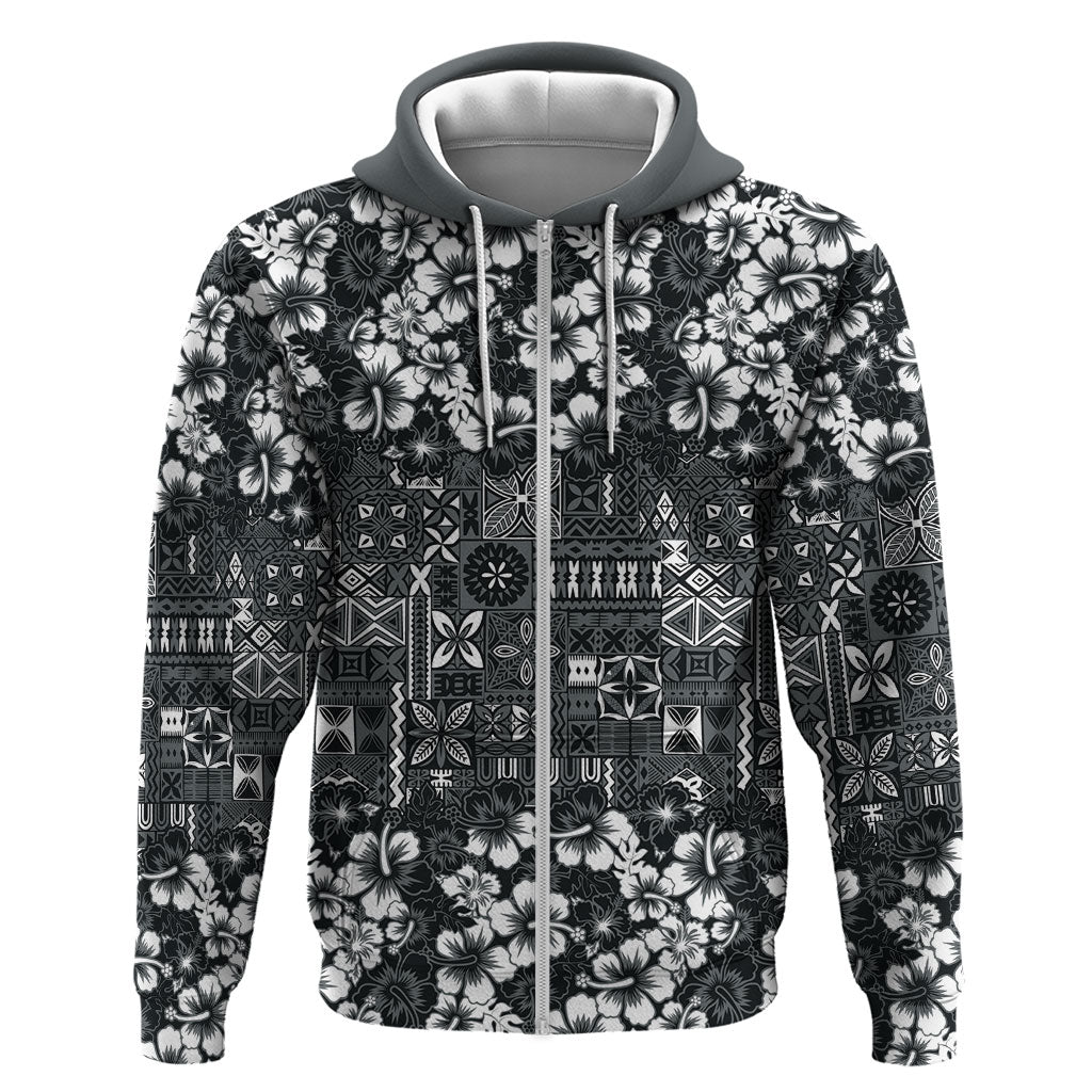 Black Hawaiian Tapa Tribal Hibiscus Zip Hoodie LT9 Zip Hoodie Black - Polynesian Pride