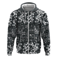 Black Hawaiian Tapa Tribal Hibiscus Zip Hoodie LT9 Zip Hoodie Black - Polynesian Pride