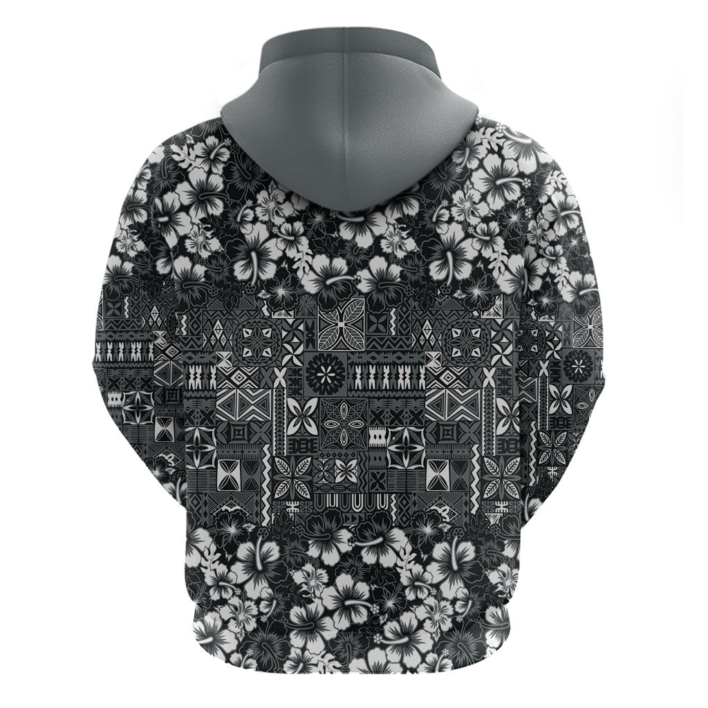 Black Hawaiian Tapa Tribal Hibiscus Zip Hoodie LT9 - Polynesian Pride