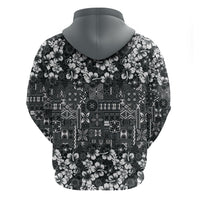Black Hawaiian Tapa Tribal Hibiscus Zip Hoodie LT9 - Polynesian Pride