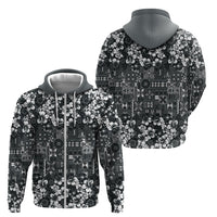 Black Hawaiian Tapa Tribal Hibiscus Zip Hoodie LT9 - Polynesian Pride