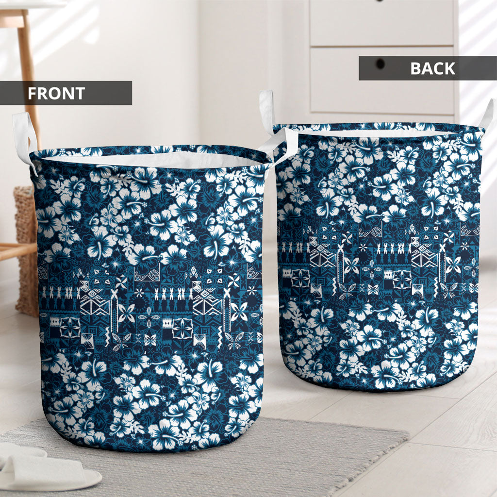 Blue Hawaiian Tapa Tribal Hibiscus Laundry Basket LT9 - Polynesian Pride