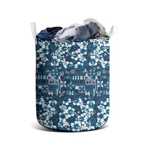 Blue Hawaiian Tapa Tribal Hibiscus Laundry Basket LT9 - Polynesian Pride