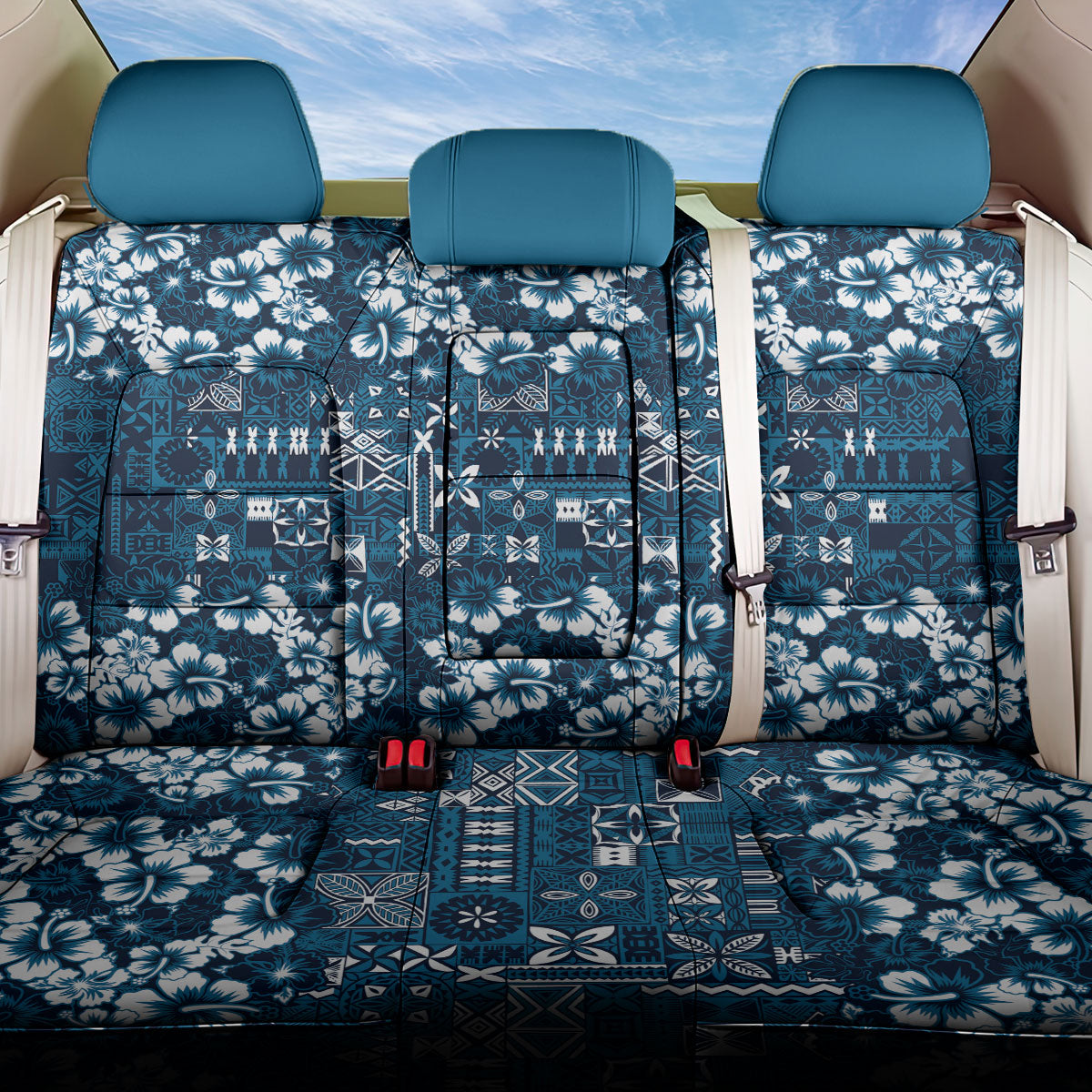 Blue Hawaiian Tapa Tribal Hibiscus Back Car Seat Cover LT9 One Size Blue - Polynesian Pride