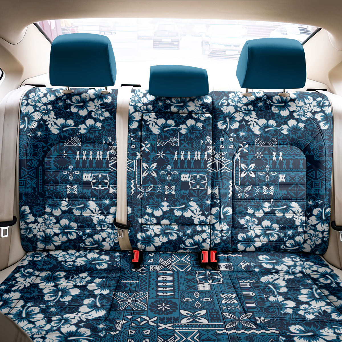 Blue Hawaiian Tapa Tribal Hibiscus Back Car Seat Cover LT9 - Polynesian Pride