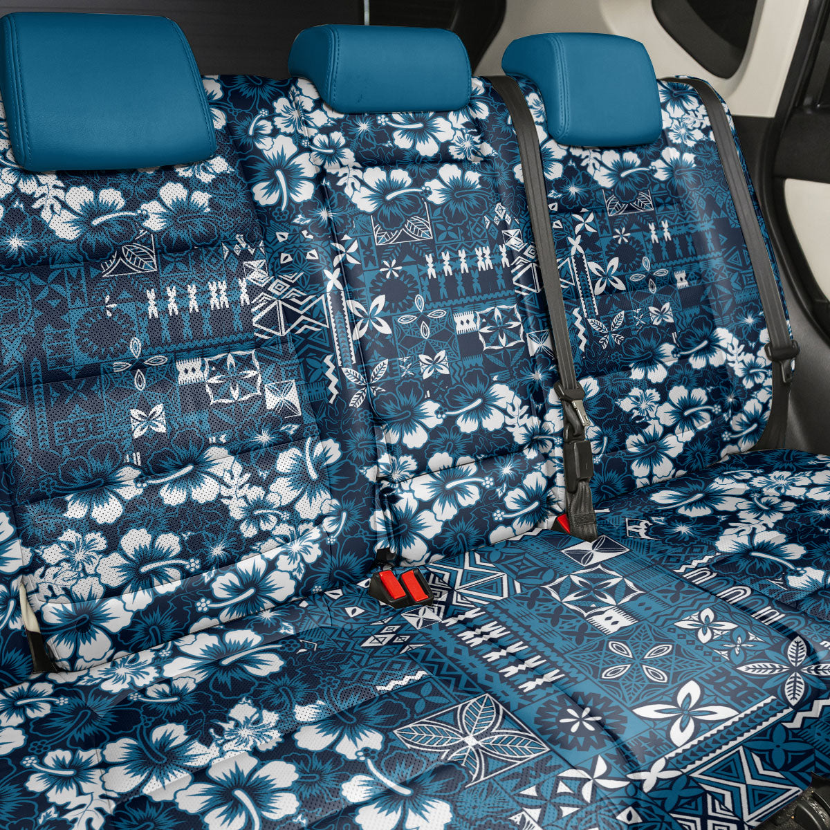 Blue Hawaiian Tapa Tribal Hibiscus Back Car Seat Cover LT9 - Polynesian Pride