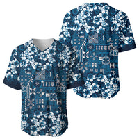 Blue Hawaiian Tapa Tribal Hibiscus Baseball Jersey LT9 - Polynesian Pride