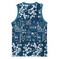Blue Hawaiian Tapa Tribal Hibiscus Basketball Jersey LT9 - Polynesian Pride