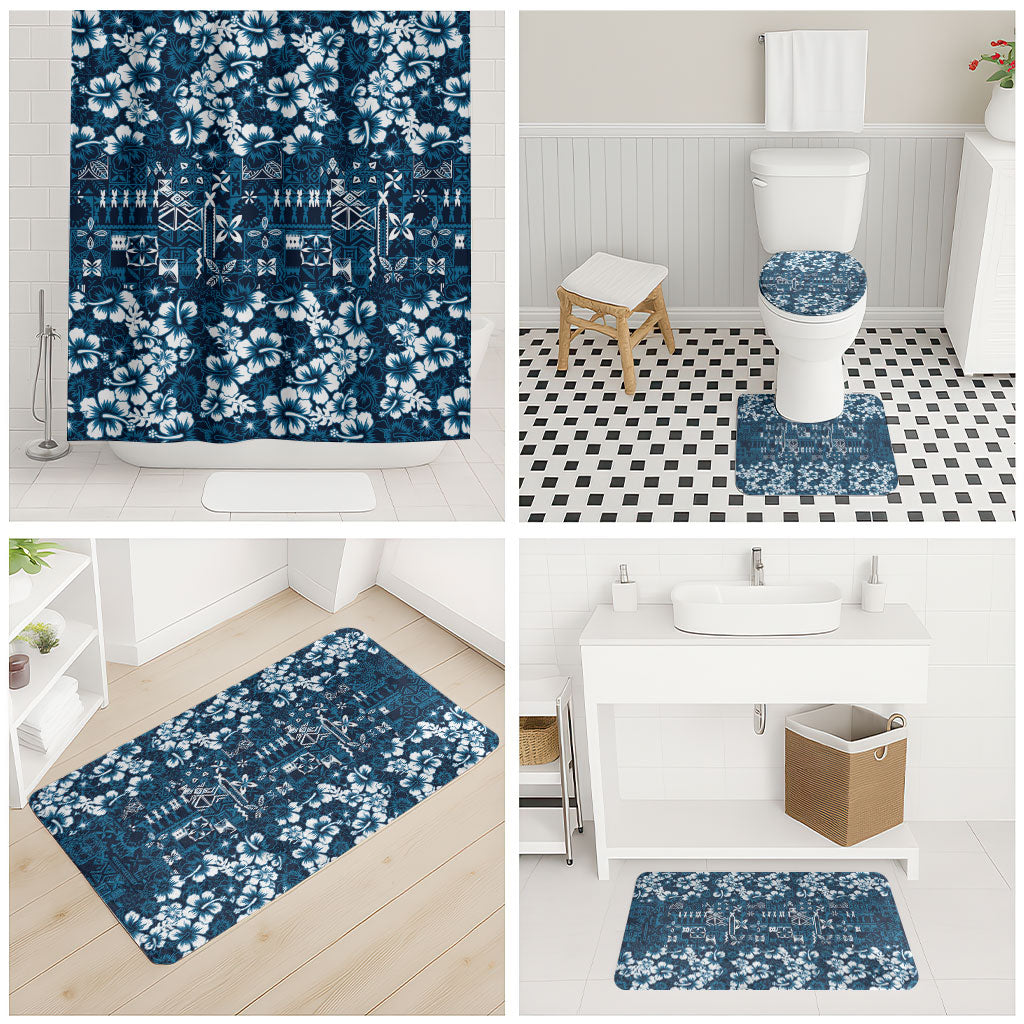 Blue Hawaiian Tapa Tribal Hibiscus Bathroom Set LT9 - Polynesian Pride