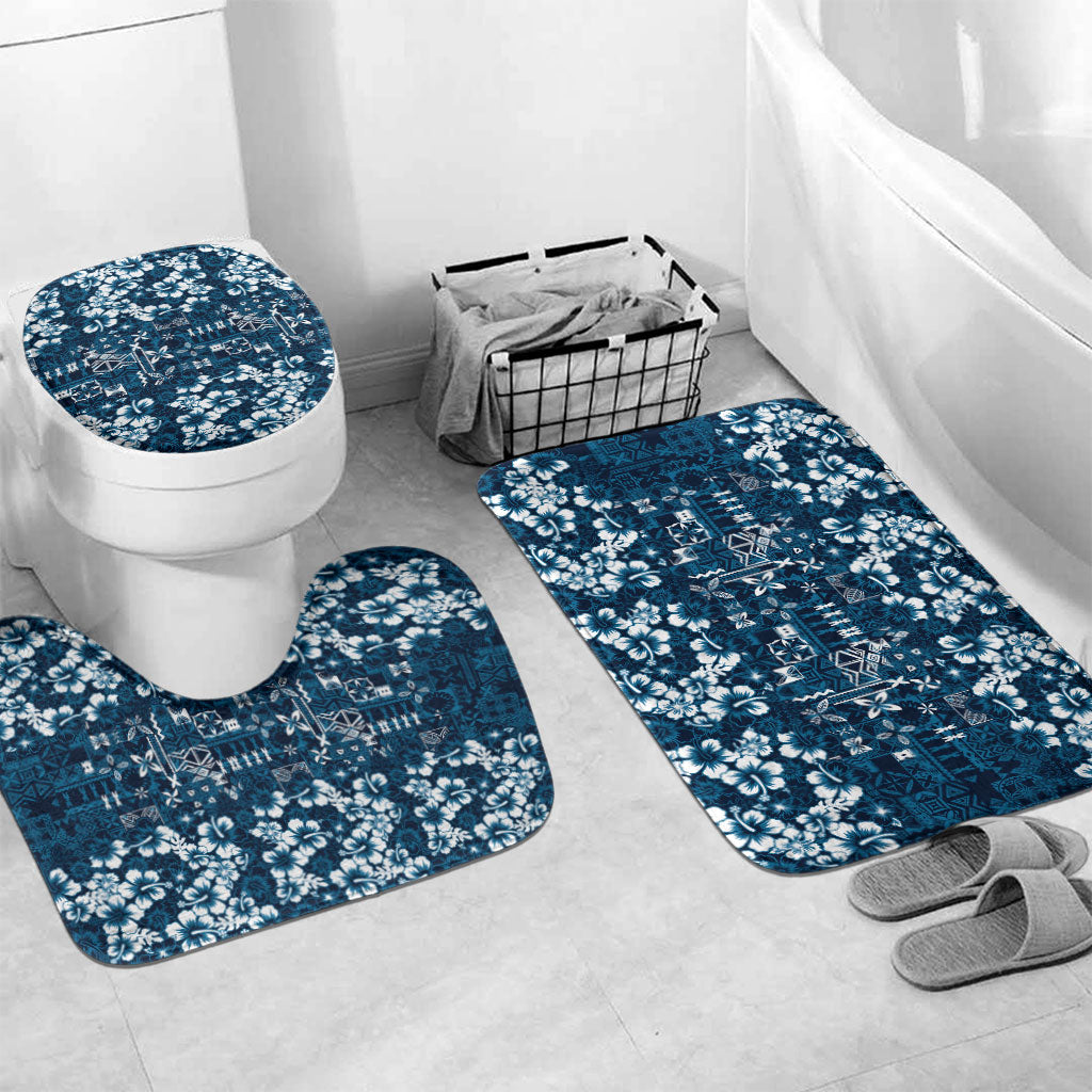 Blue Hawaiian Tapa Tribal Hibiscus Bathroom Set LT9 Mat Set Only (3 pcs) One Size Blue - Polynesian Pride