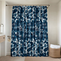 Blue Hawaiian Tapa Tribal Hibiscus Bathroom Set LT9 Shower Curtain Only Blue - Polynesian Pride