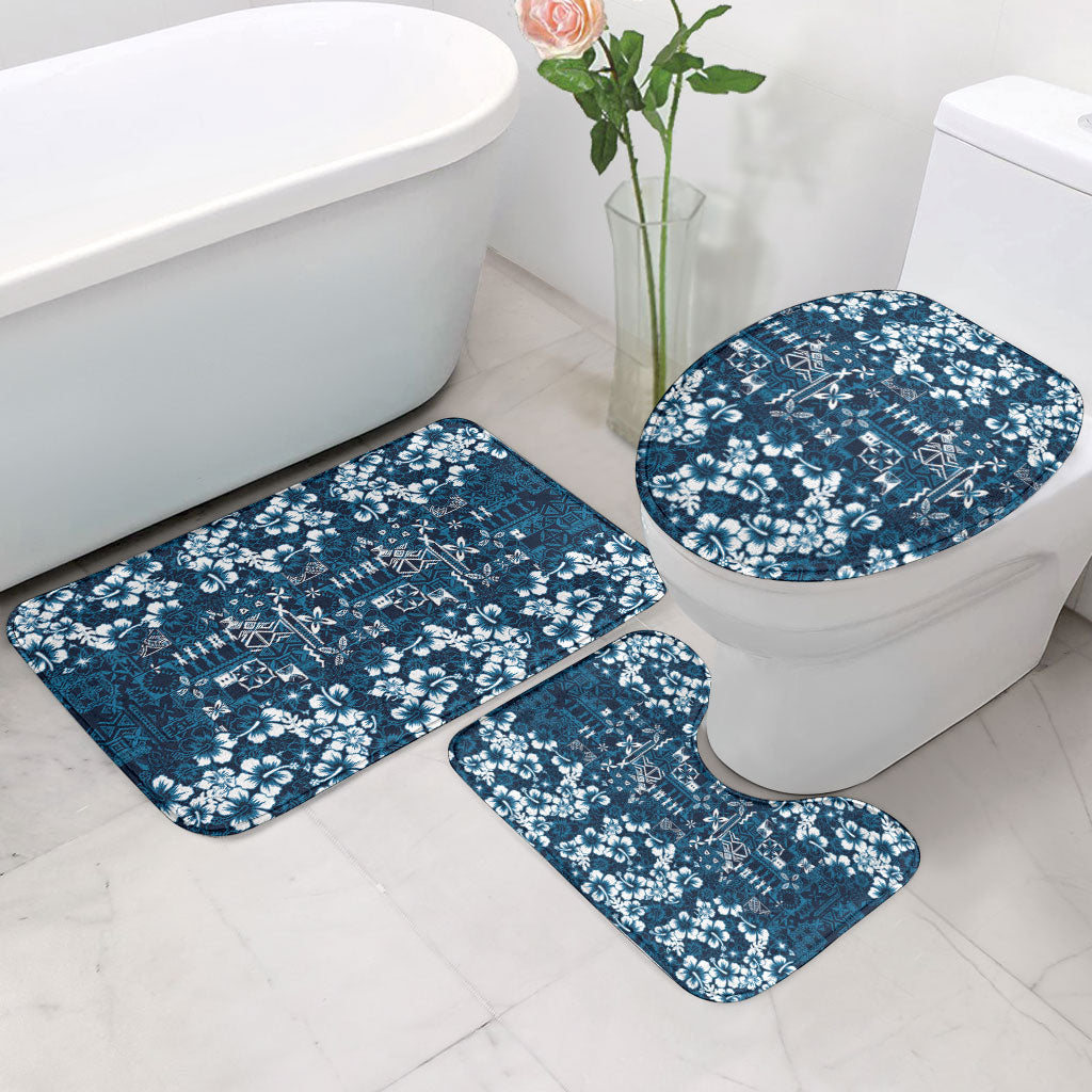Blue Hawaiian Tapa Tribal Hibiscus Bathroom Set LT9 - Polynesian Pride