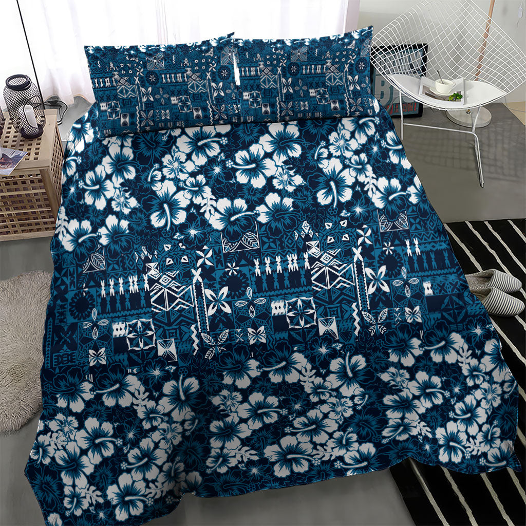 Blue Hawaiian Tapa Tribal Hibiscus Bedding Set LT9 - Polynesian Pride