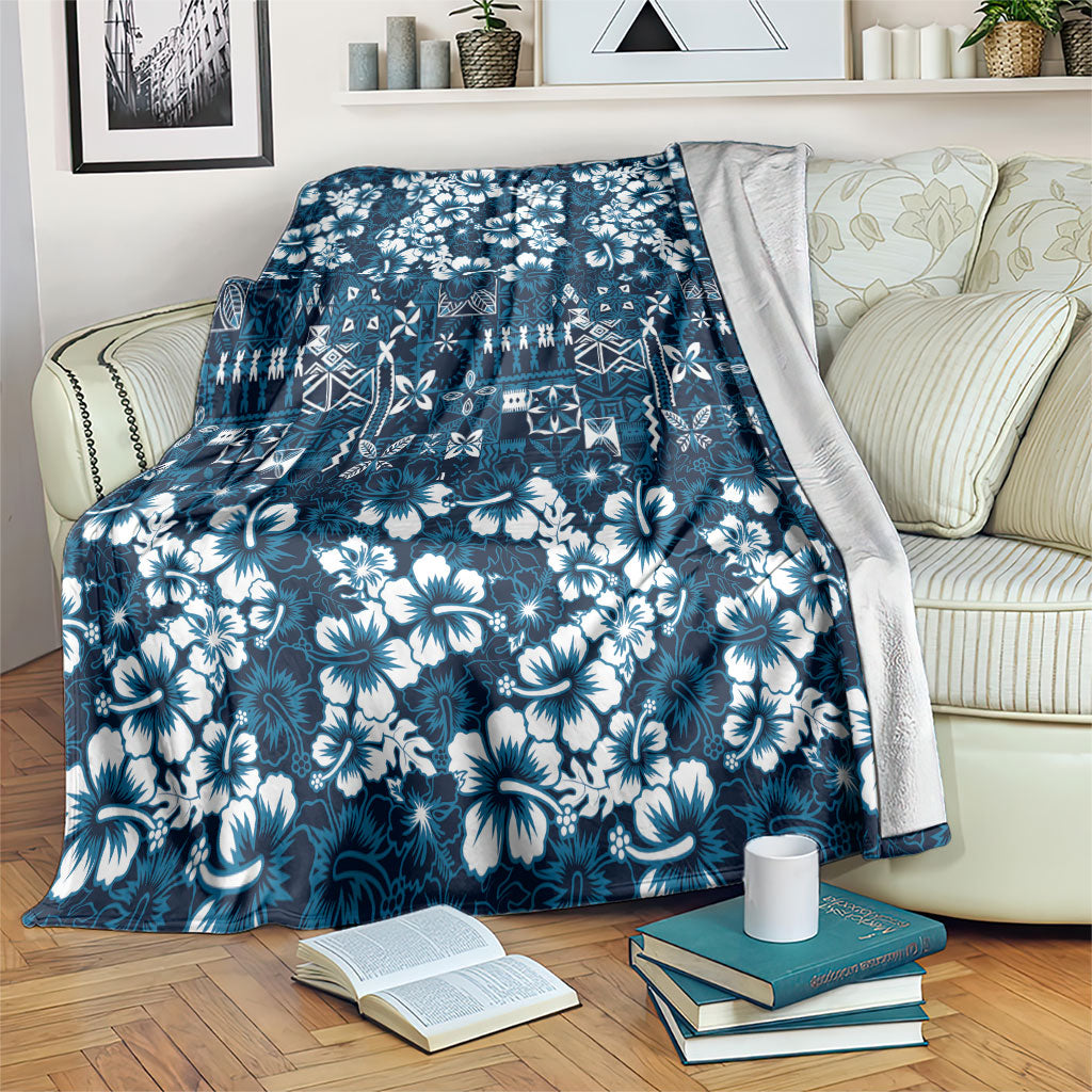 Blue Hawaiian Tapa Tribal Hibiscus Blanket LT9 Blue - Polynesian Pride