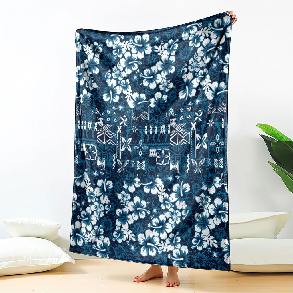 Blue Hawaiian Tapa Tribal Hibiscus Blanket LT9 - Polynesian Pride