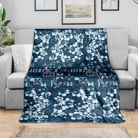 Blue Hawaiian Tapa Tribal Hibiscus Blanket LT9 - Polynesian Pride