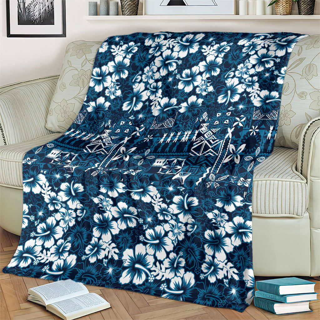 Blue Hawaiian Tapa Tribal Hibiscus Blanket LT9 - Polynesian Pride