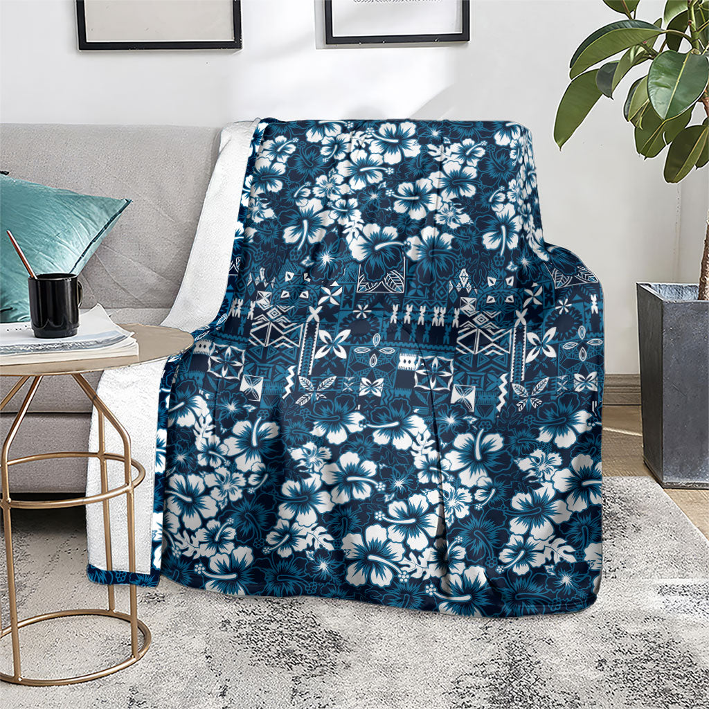 Blue Hawaiian Tapa Tribal Hibiscus Blanket LT9 - Polynesian Pride