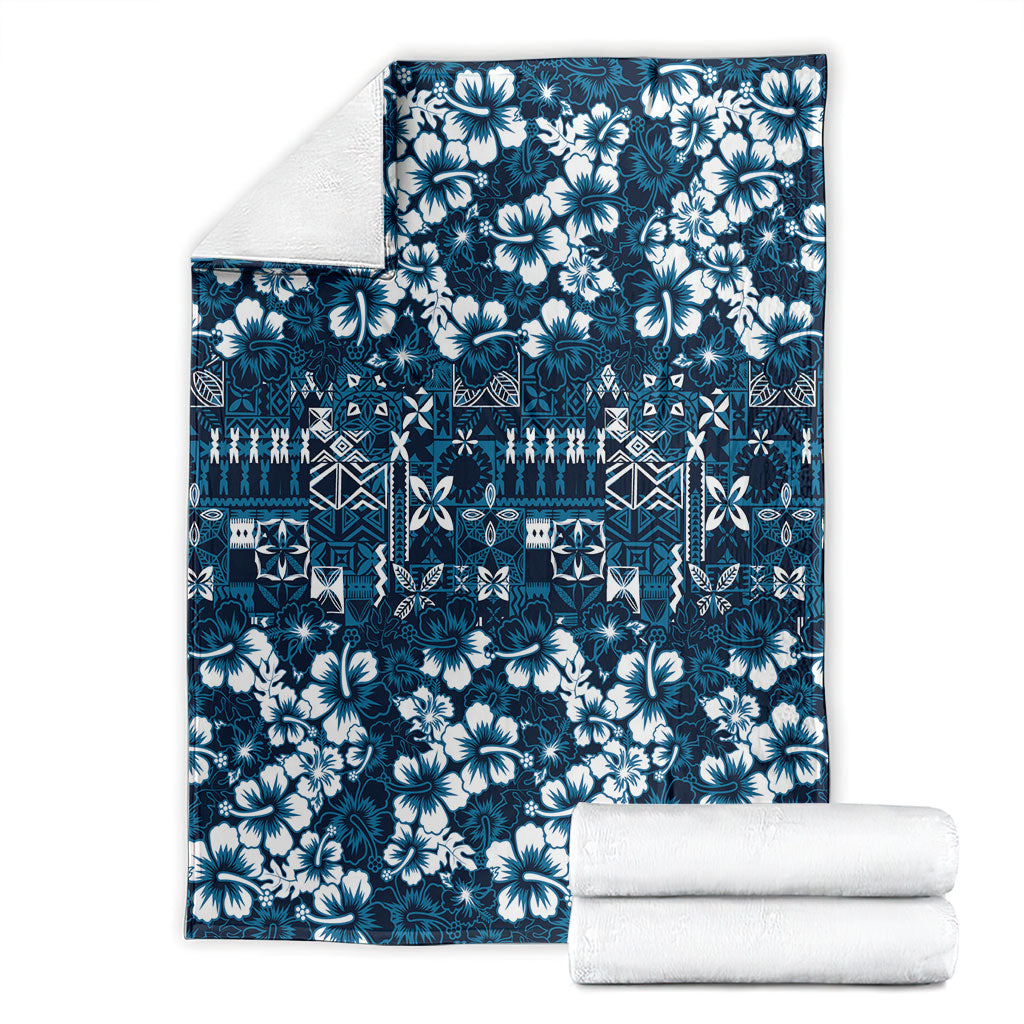 Blue Hawaiian Tapa Tribal Hibiscus Blanket LT9 - Polynesian Pride