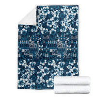 Blue Hawaiian Tapa Tribal Hibiscus Blanket LT9 - Polynesian Pride