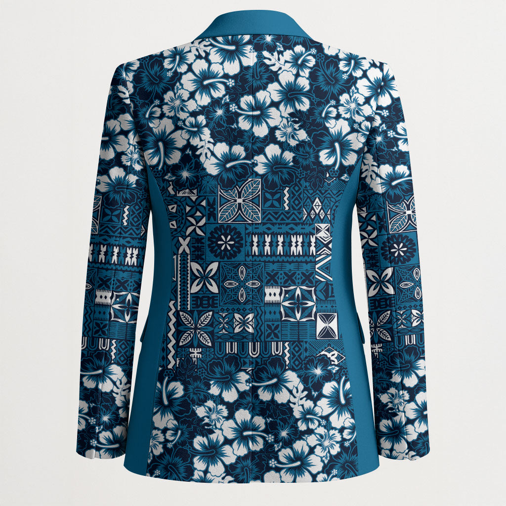 Blue Hawaiian Tapa Tribal Hibiscus Blazer LT9 - Polynesian Pride