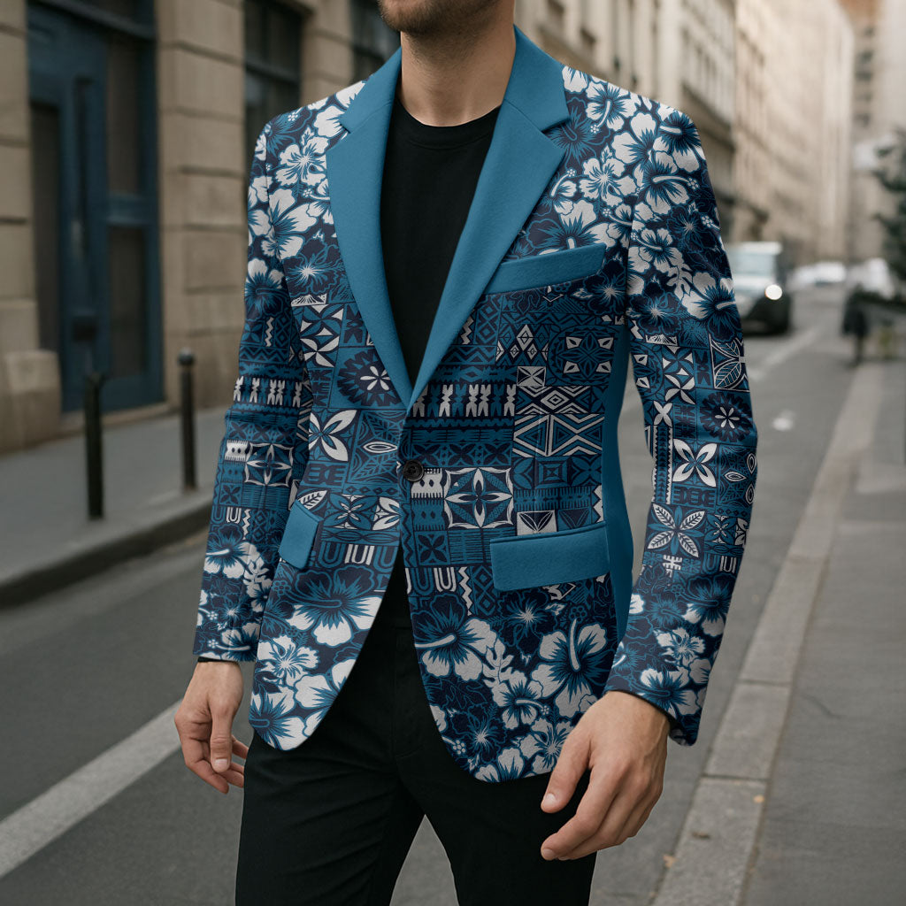 Blue Hawaiian Tapa Tribal Hibiscus Blazer LT9 - Polynesian Pride