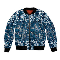 Blue Hawaiian Tapa Tribal Hibiscus Bomber Jacket LT9 Unisex Blue - Polynesian Pride