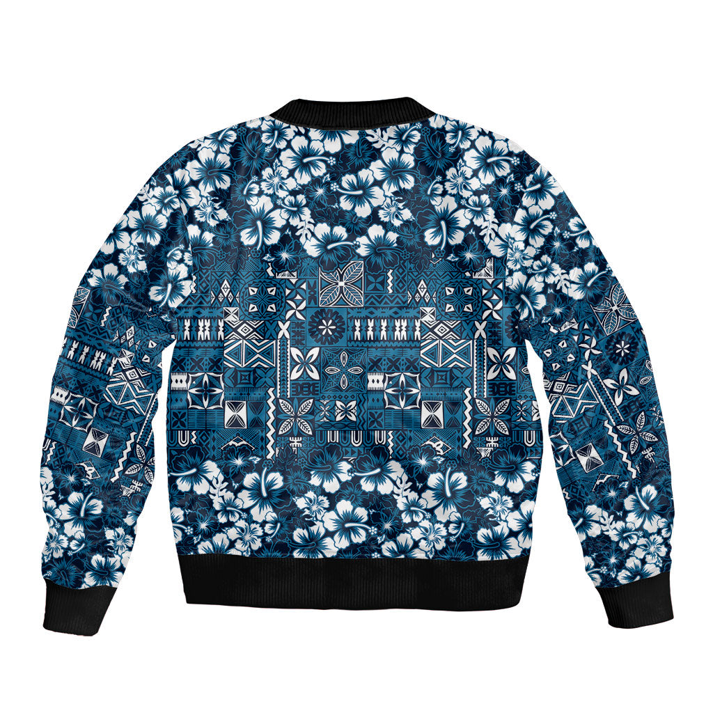 Blue Hawaiian Tapa Tribal Hibiscus Bomber Jacket LT9 - Polynesian Pride