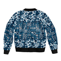 Blue Hawaiian Tapa Tribal Hibiscus Bomber Jacket LT9 - Polynesian Pride