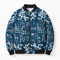Blue Hawaiian Tapa Tribal Hibiscus Bomber Puffer Jacket LT9 Unisex Blue - Polynesian Pride
