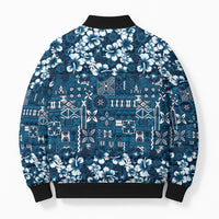 Blue Hawaiian Tapa Tribal Hibiscus Bomber Puffer Jacket LT9 - Polynesian Pride