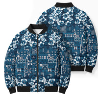 Blue Hawaiian Tapa Tribal Hibiscus Bomber Puffer Jacket LT9 - Polynesian Pride