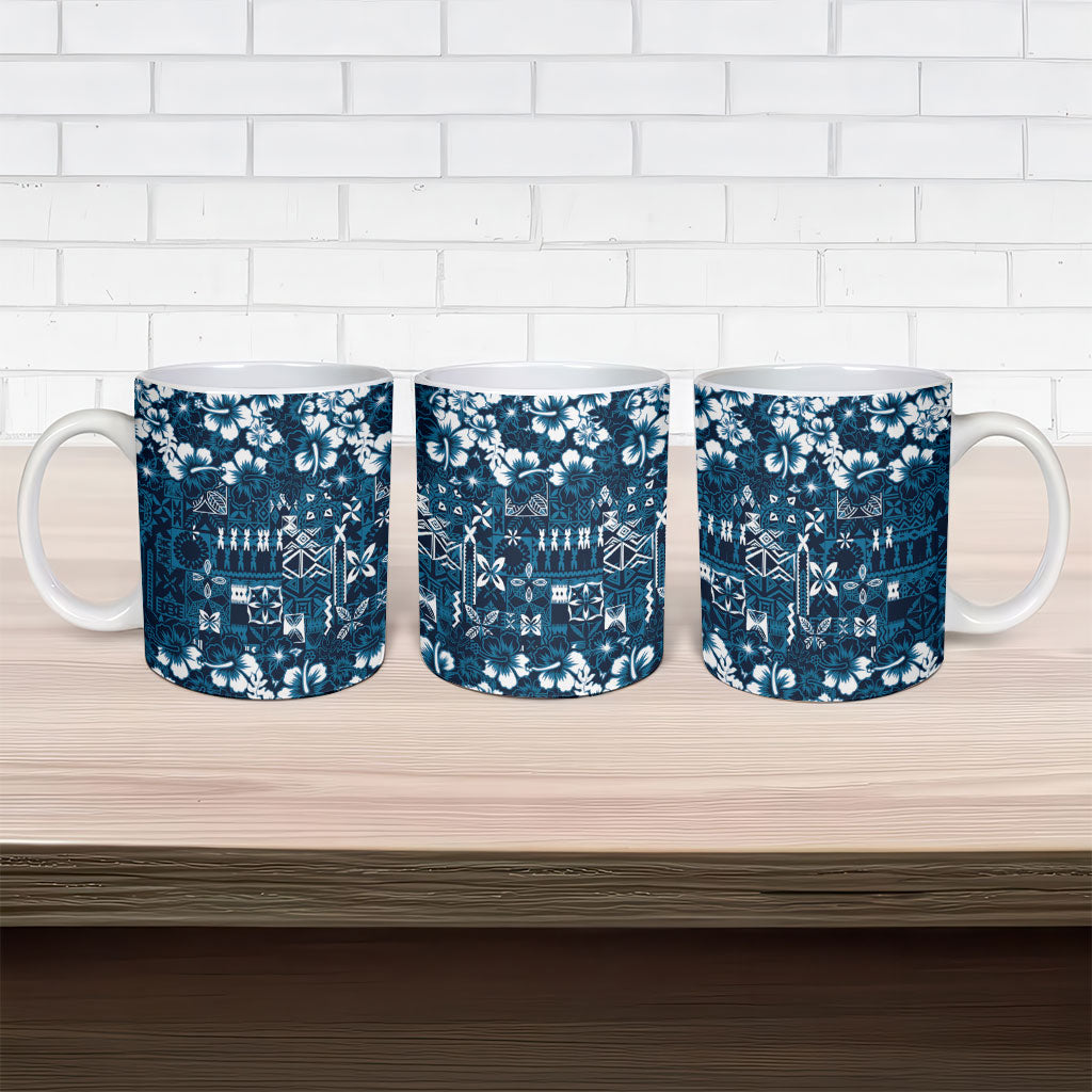 Blue Hawaiian Tapa Tribal Hibiscus Ceramic Mug LT9 - Polynesian Pride