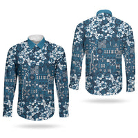 Blue Hawaiian Tapa Tribal Hibiscus Couples Matching Tank Maxi Dress and Long Sleeve Button Shirt LT9 - Polynesian Pride