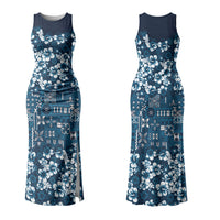 Blue Hawaiian Tapa Tribal Hibiscus Couples Matching Tank Maxi Dress and Long Sleeve Button Shirt LT9 - Polynesian Pride