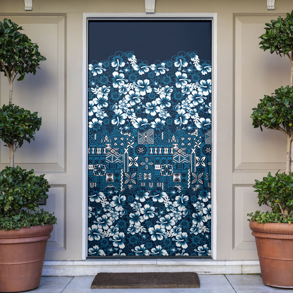 Blue Hawaiian Tapa Tribal Hibiscus Door Cover LT9 Blue - Polynesian Pride