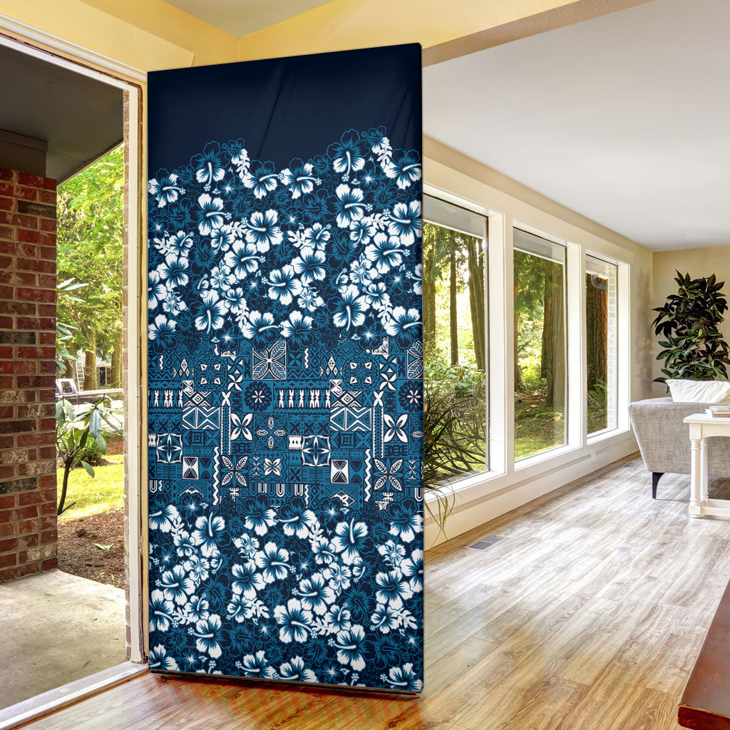 Blue Hawaiian Tapa Tribal Hibiscus Door Cover LT9 - Polynesian Pride